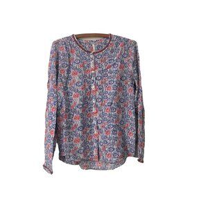 Pepe Jeans Womens Floral Bead Collar Sleeve Trim Button Shirt Size Small
